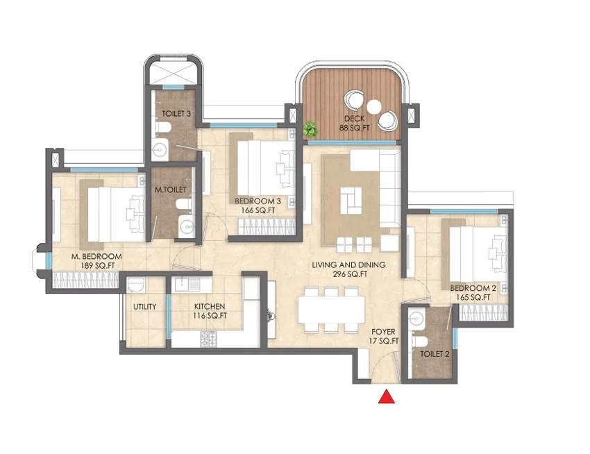 Lodha Sylvan 3 BHK Unit Layout